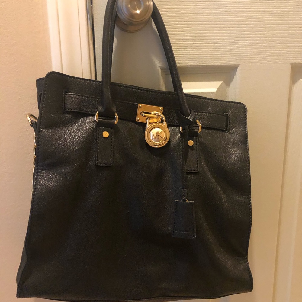 Large Black Leather MK tote with long strap